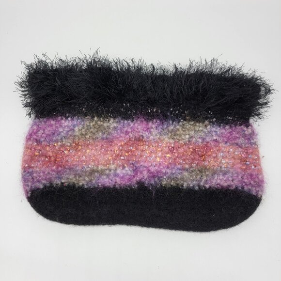 Handmade Felted Wool Purse Tote Clutch Bag Multi Colored Pink Purple No Straps - Picture 1 of 6